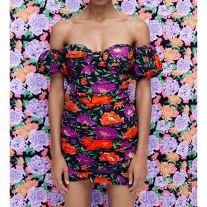ZARA OFF-SHOULDER FLORAL PRINT DRESS